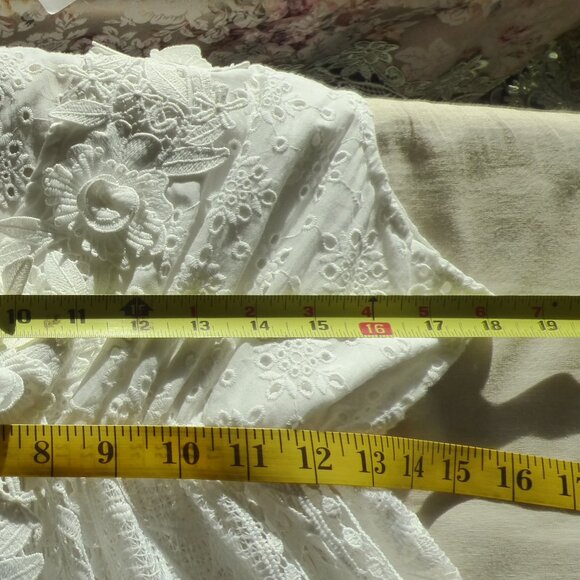 GOTH BOHO PRAIRIE WEDDING WHITE FLORAL EYELET WOVEN TIERED FULL MAXI DRESS XL - Picture 16 of 16